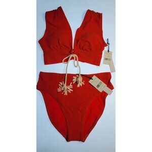 Robin Piccone Terry Cloth Bikini 2-Piece Red Marmalade Rope Tie Size M New